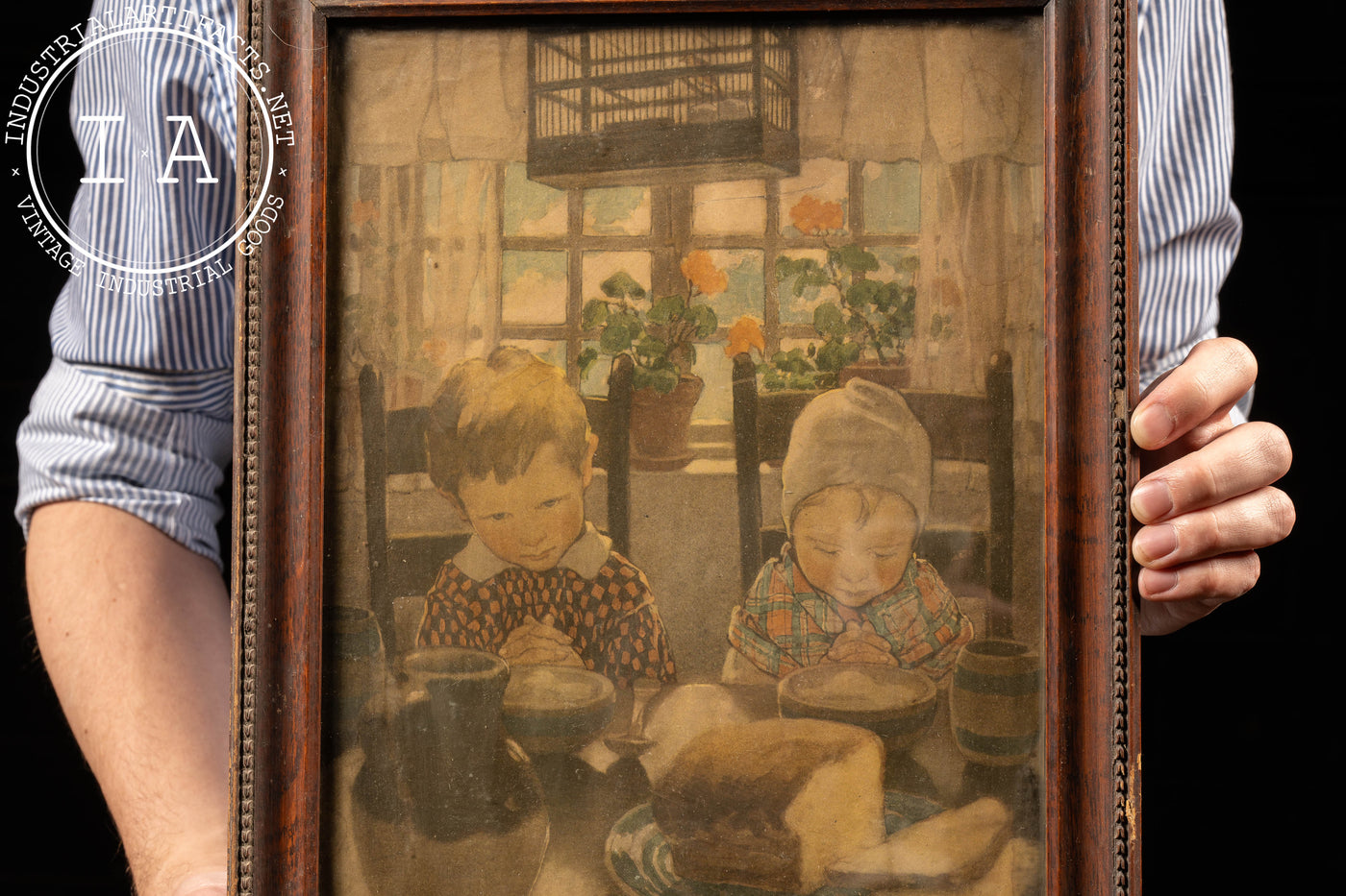 Children In Prayer | Early 20th Century Framed Litho Print