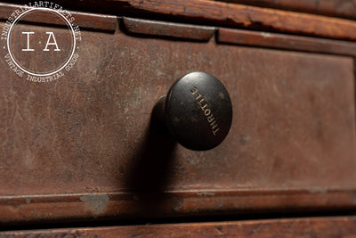 Early Wooden Parts Cabinet with Metal Drawers