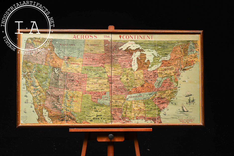 Late 19th Century "Across the Continent" Game Board by Parker Bros.