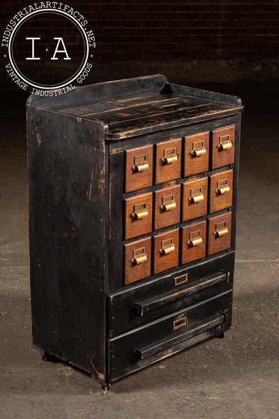 Wooden 14 Drawer Rolling Shop Cabinet in Distressed Black
