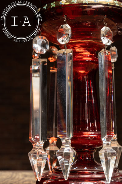 Pair of 19th Century Bohemian Ruby Glass Mantle Lusters with Prisms