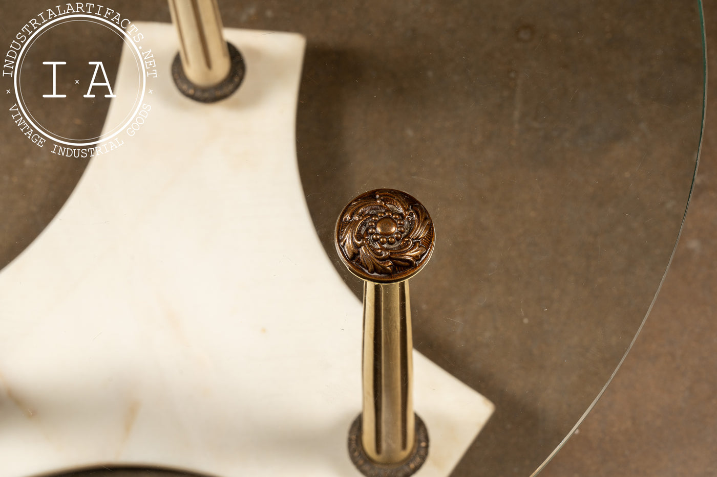 Mid-Century Marble and Glass Neoclassical Round Coffee Table