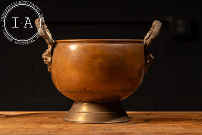 Antique Copper Pot With Cast Brass Lion Handles