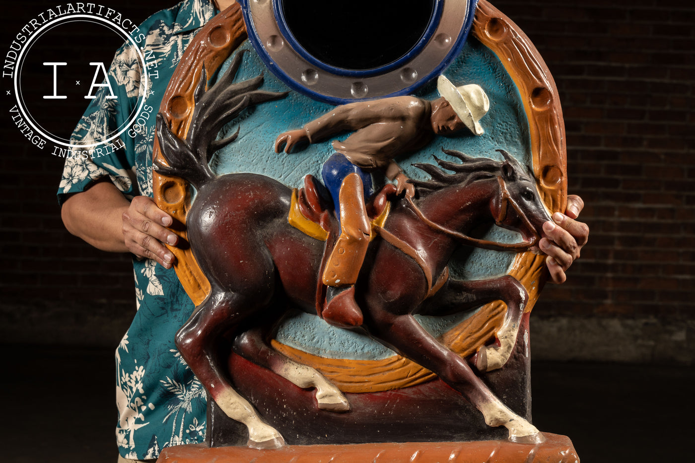 Vintage Western-Inspired Cowboy Carousel Panel with Mirror