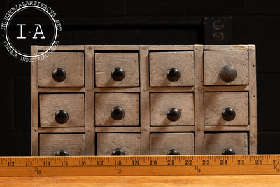 Vintage Handmade Wooden Parts Cabinet In Grey