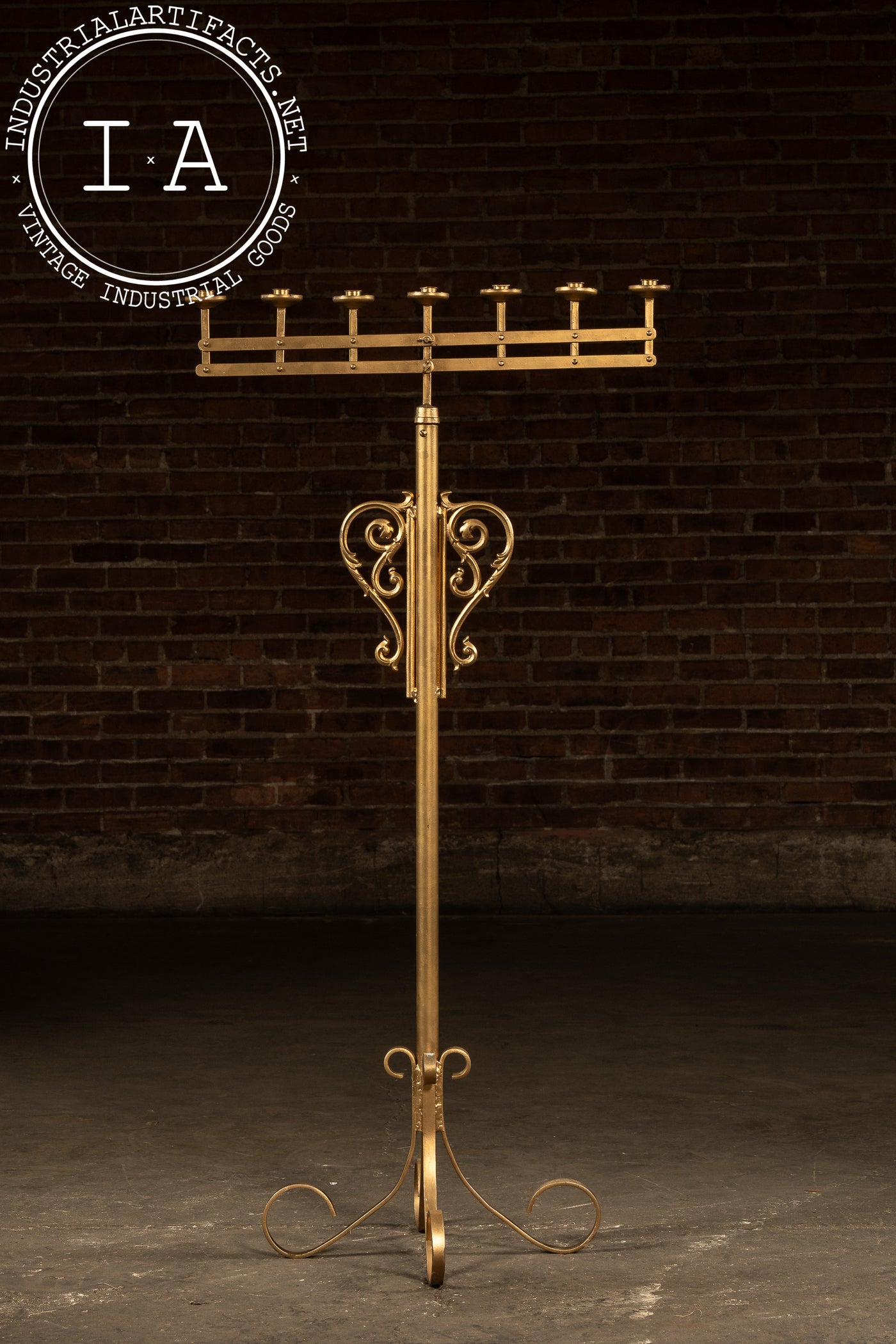 Vintage Gold-Painted Adjustable Floor Candelabra