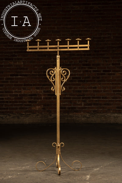 Vintage Gold-Painted Adjustable Floor Candelabra