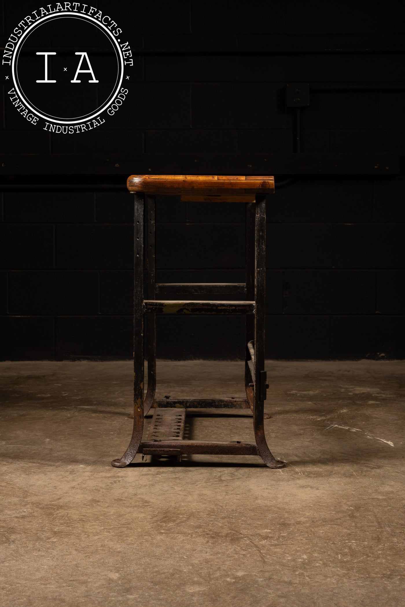 Vintage Industrial Butcher Block Table with Cast Iron Legs