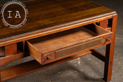 Early 20th Arts & Crafts Oak Library Table with Glass Top by Limbert