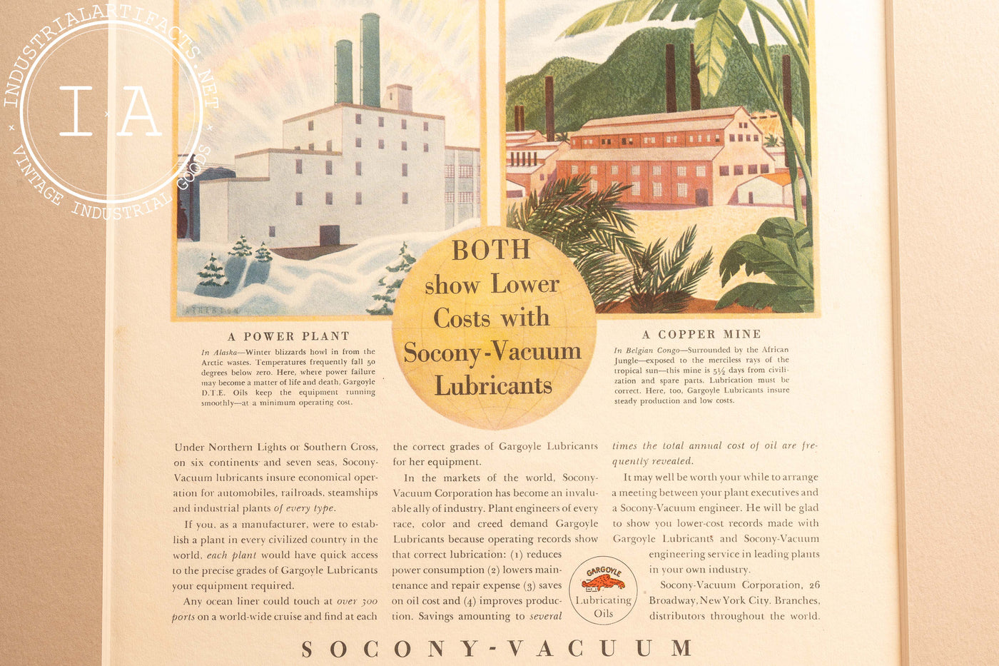 c. 1930 Framed Socony Vacuum Gargoyle Ad
