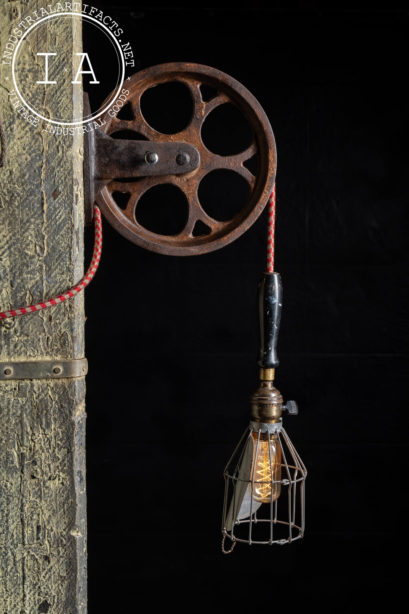 Antique Task Lamp on Cast Iron Pulley