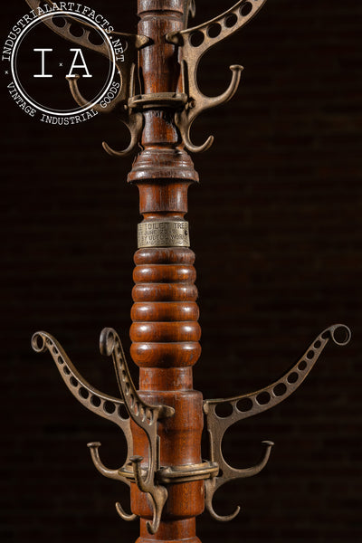 Late 19th Century Turned Oak and Cast Iron Coat Tree by Udell Works