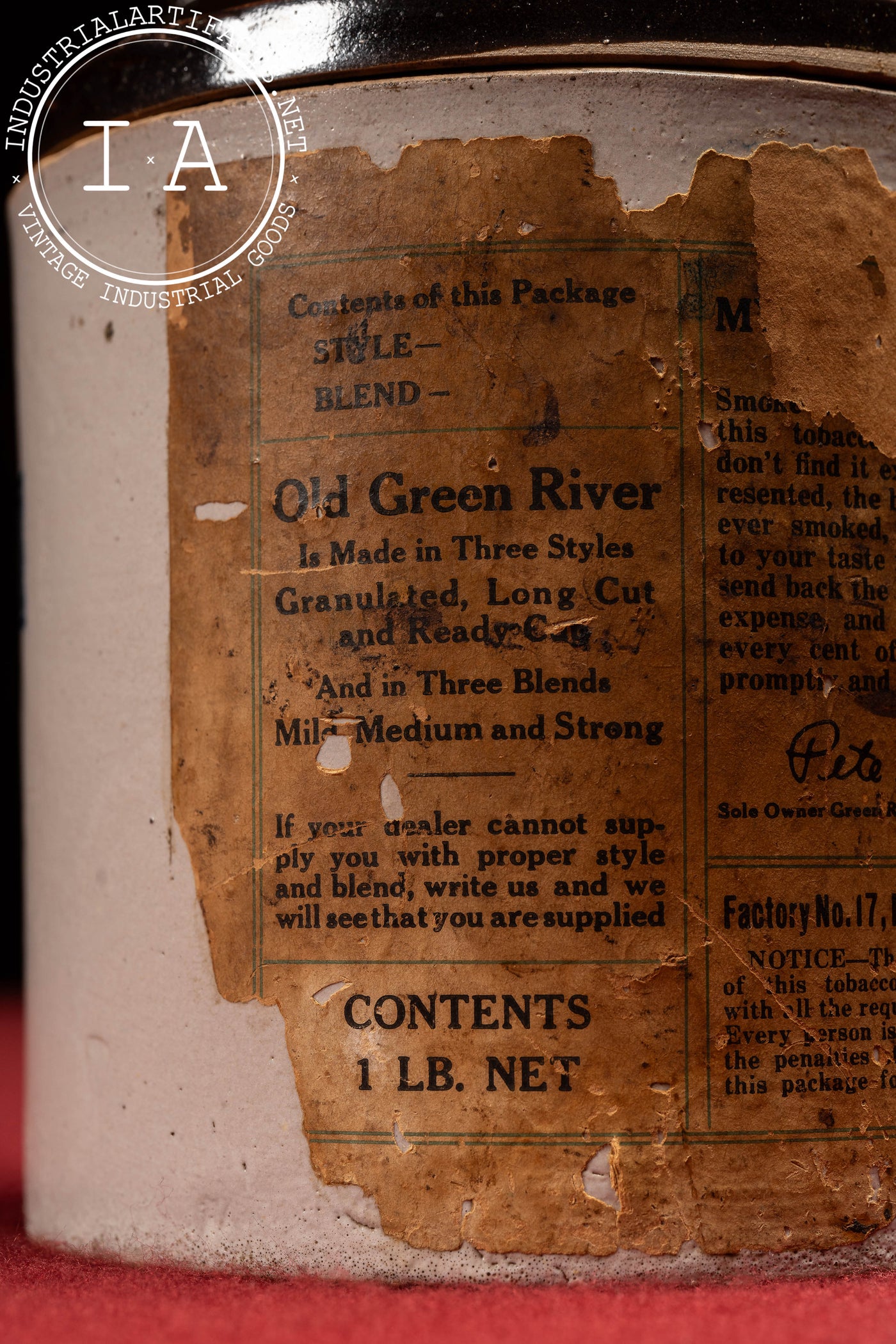 Early 20th Century Old Green River Tobacco Stoneware Advertising Jug