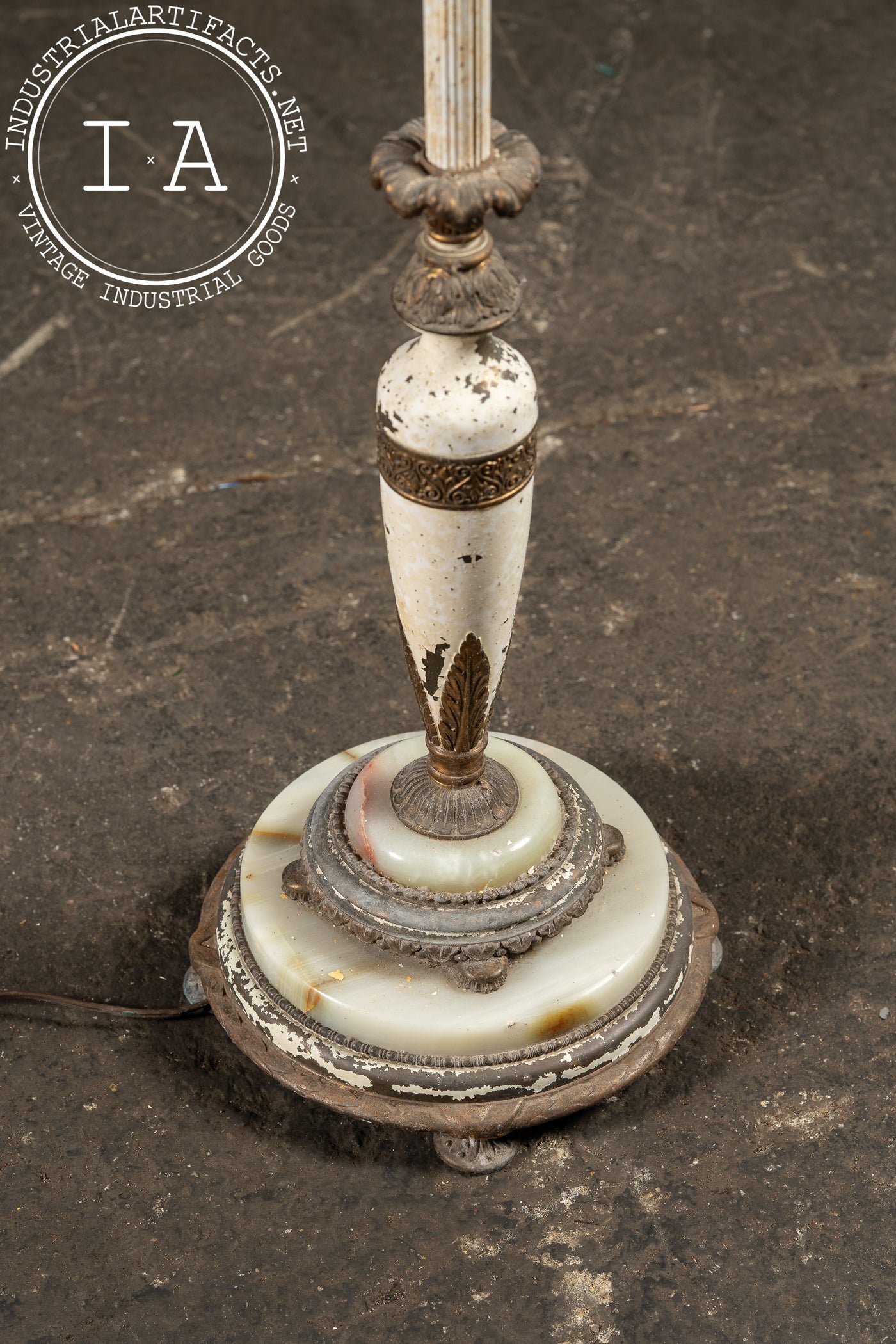 Antique Bridge Arm Floor Lamp with Milk Glass Shade