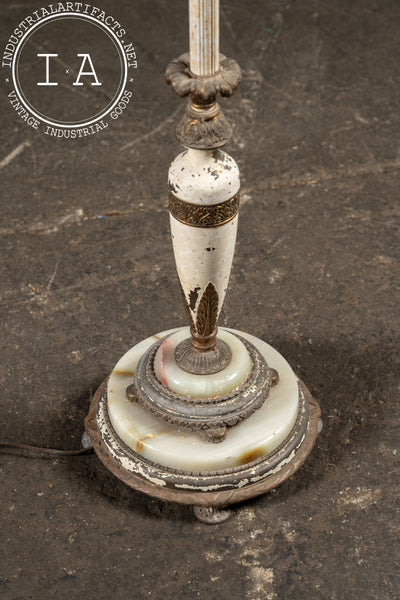 Antique Bridge Arm Floor Lamp with Milk Glass Shade