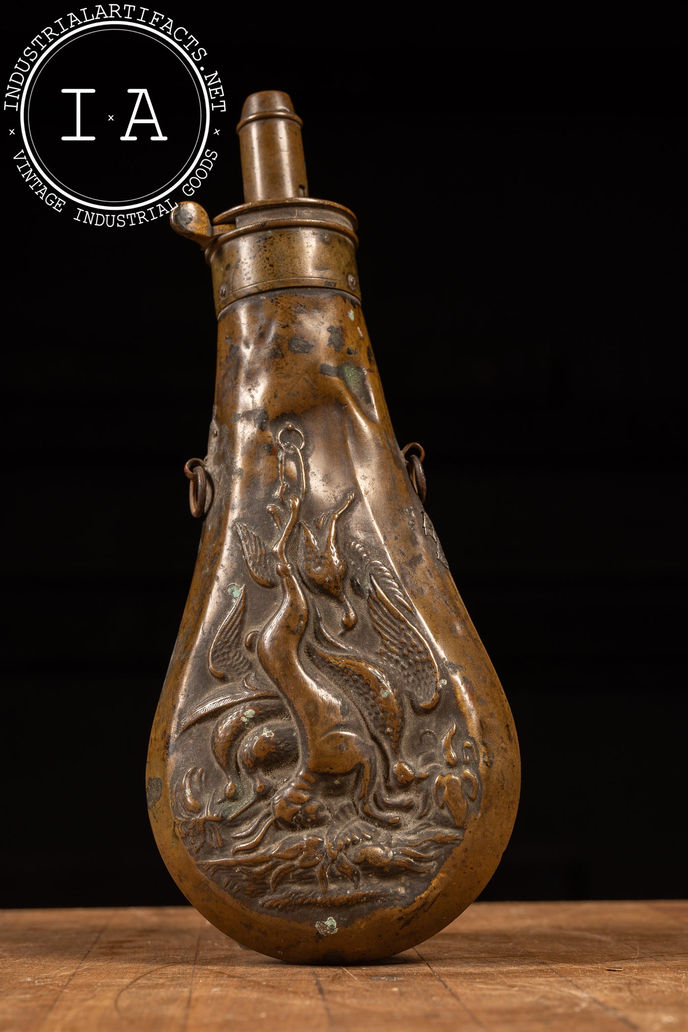 Civil War-Era Embossed Copper Gunpowder Flask