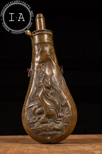 Civil War-Era Embossed Copper Gunpowder Flask