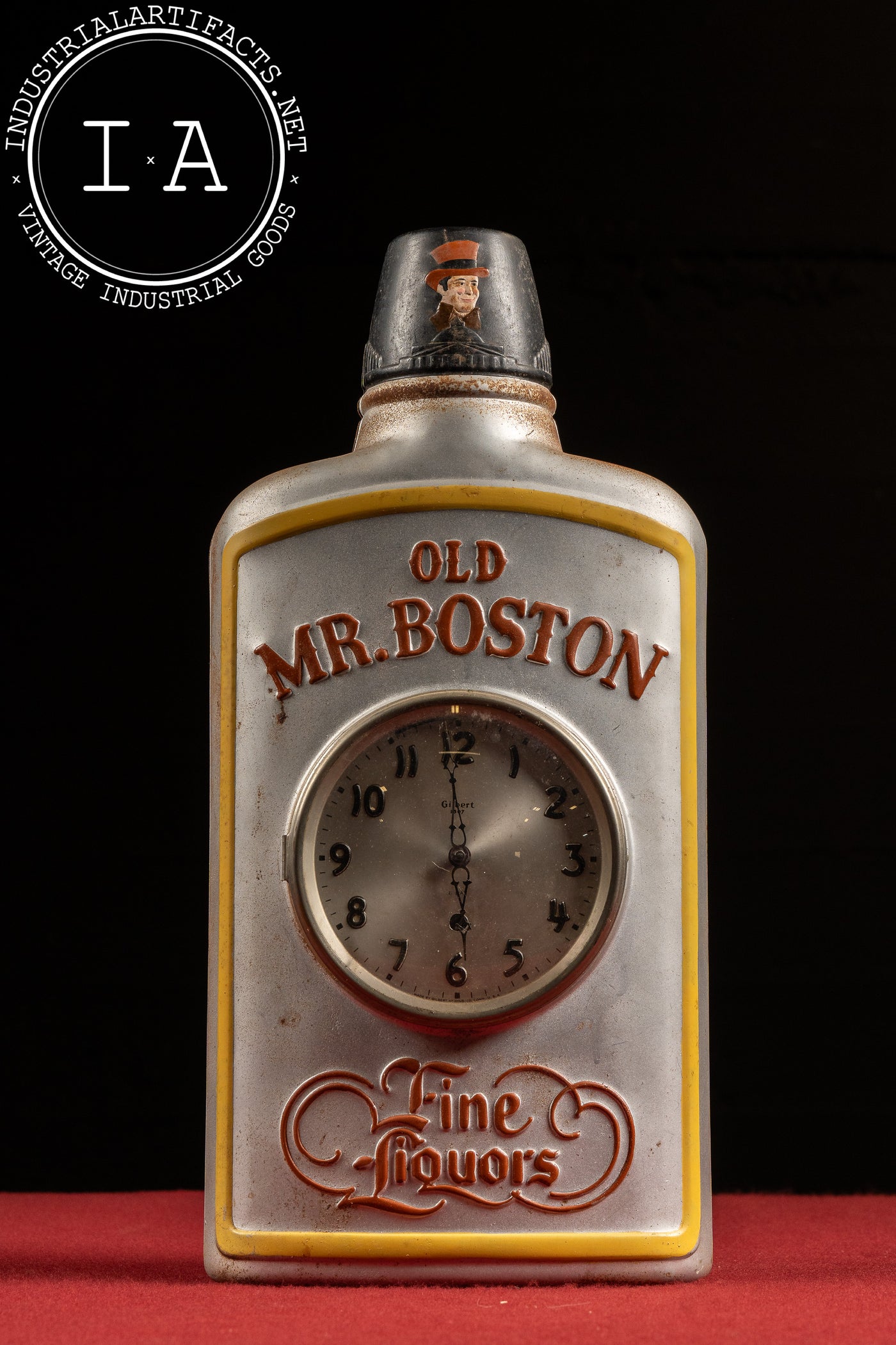 Vintage Old Mr. Boston Figural Bottle Advertising Clock