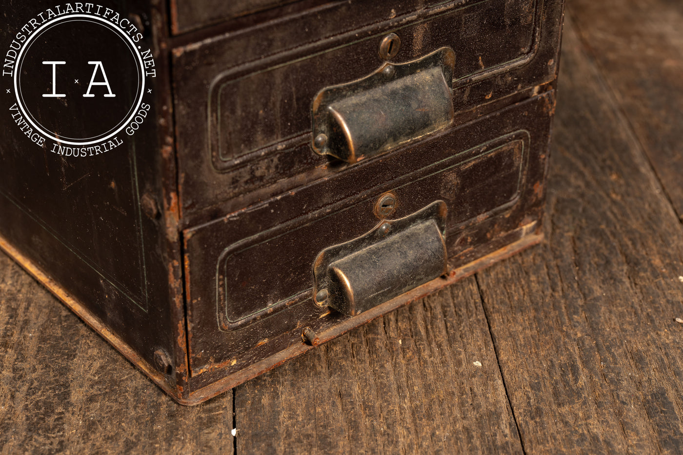 Antique 3-Drawer Heavy Riveted Steel Strongbox with Japanned Handles