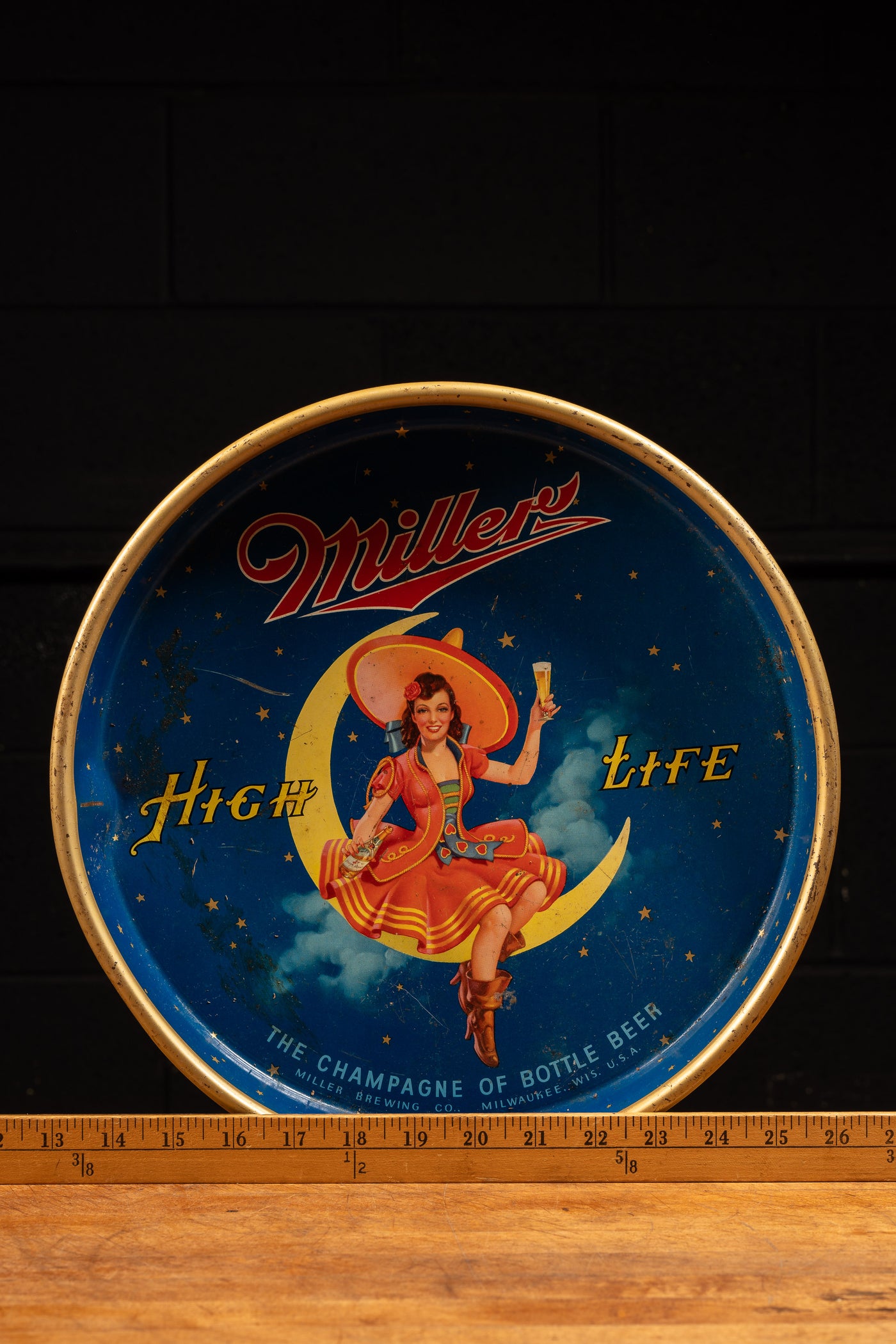 Vintage Tin Litho Miller "Girl on the Moon" High Life Tray