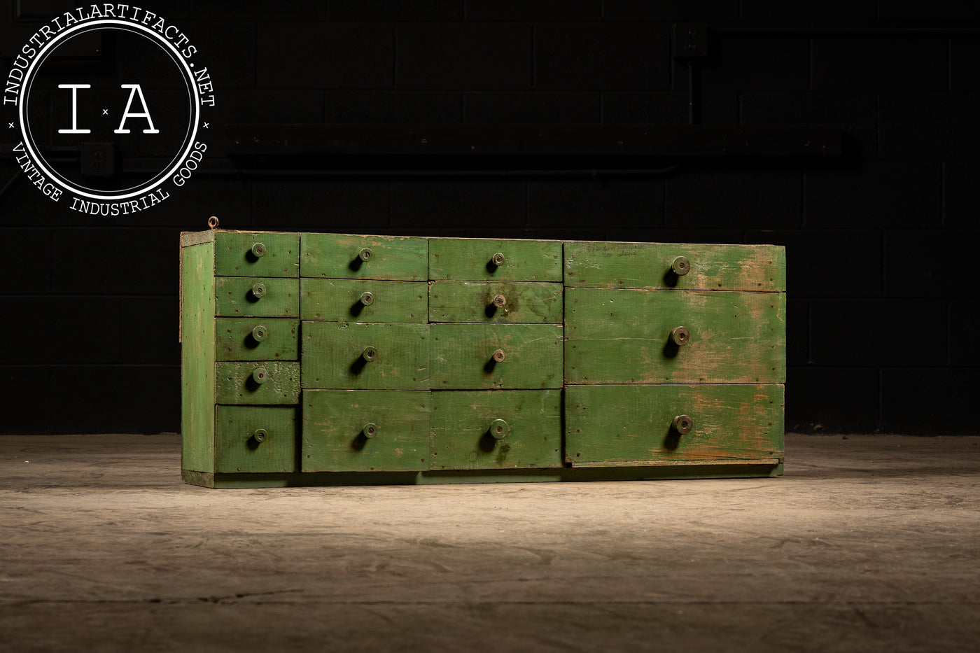 Antique Industrial 16-Drawer Cabinet