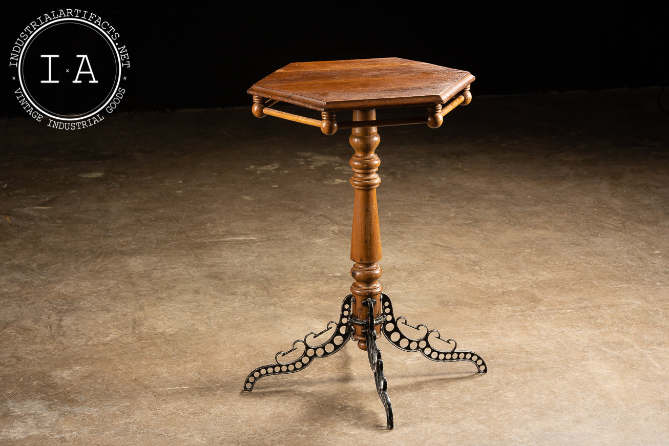 Small Six-Sided Wood and Cast Iron Victorian Side Table