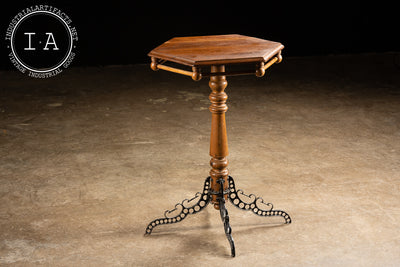 Small Six-Sided Wood and Cast Iron Victorian Side Table