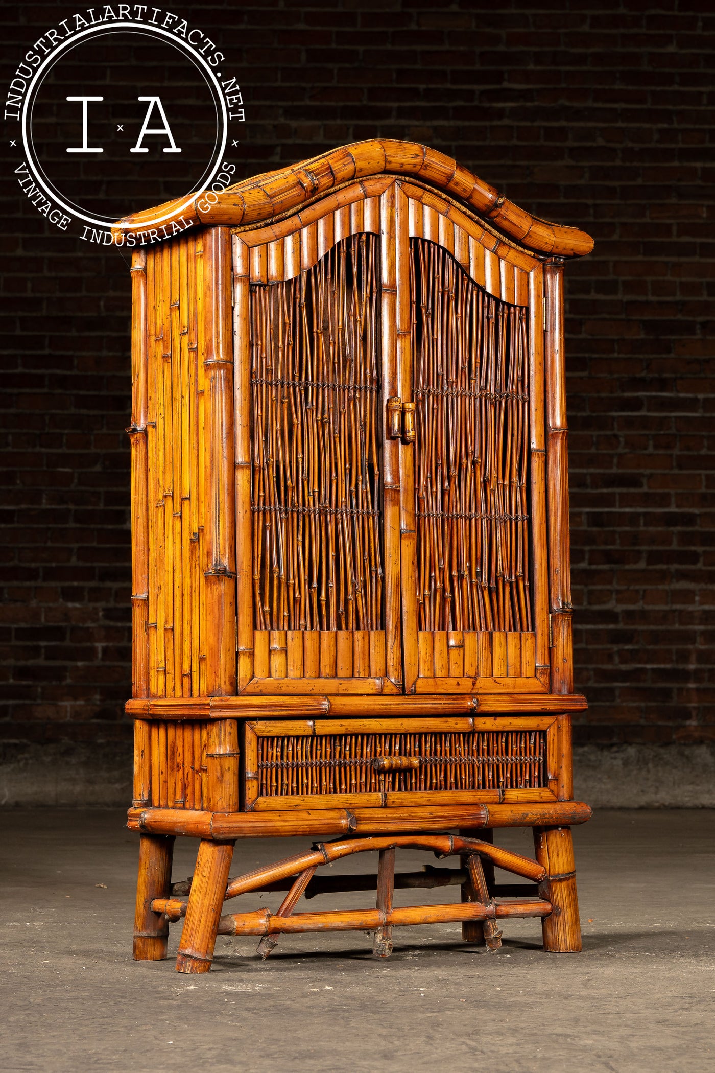 Early 20th Century Bamboo and Cane Armoire