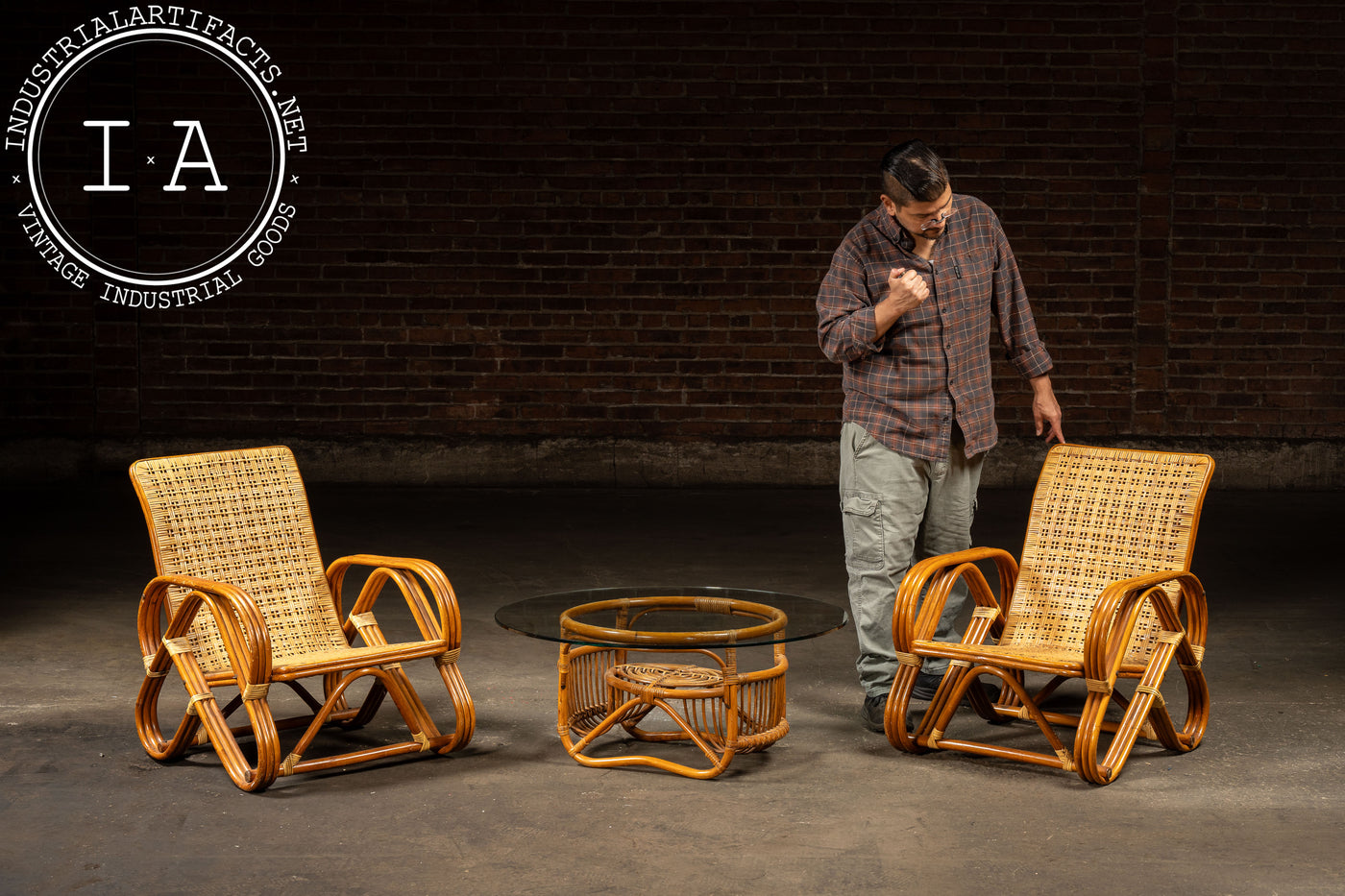 Vintage Bentwood and Rattan Furniture Set by Franco Albini
