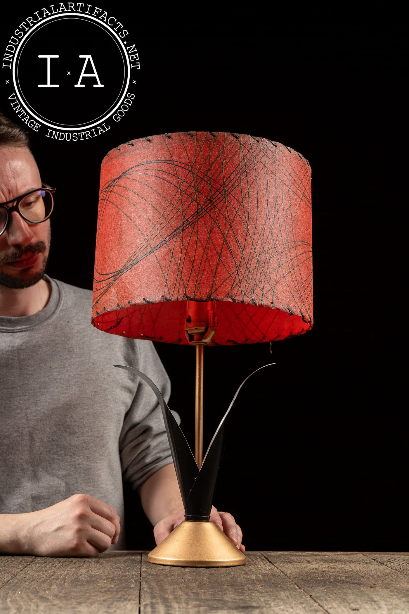 Mid-Century Tulip Lamp with Red Shade
