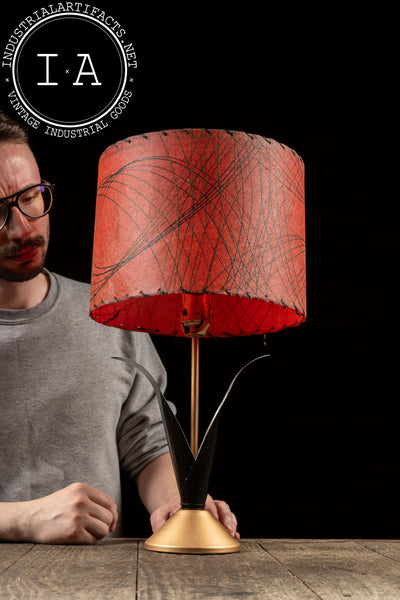 Mid-Century Tulip Lamp with Red Shade