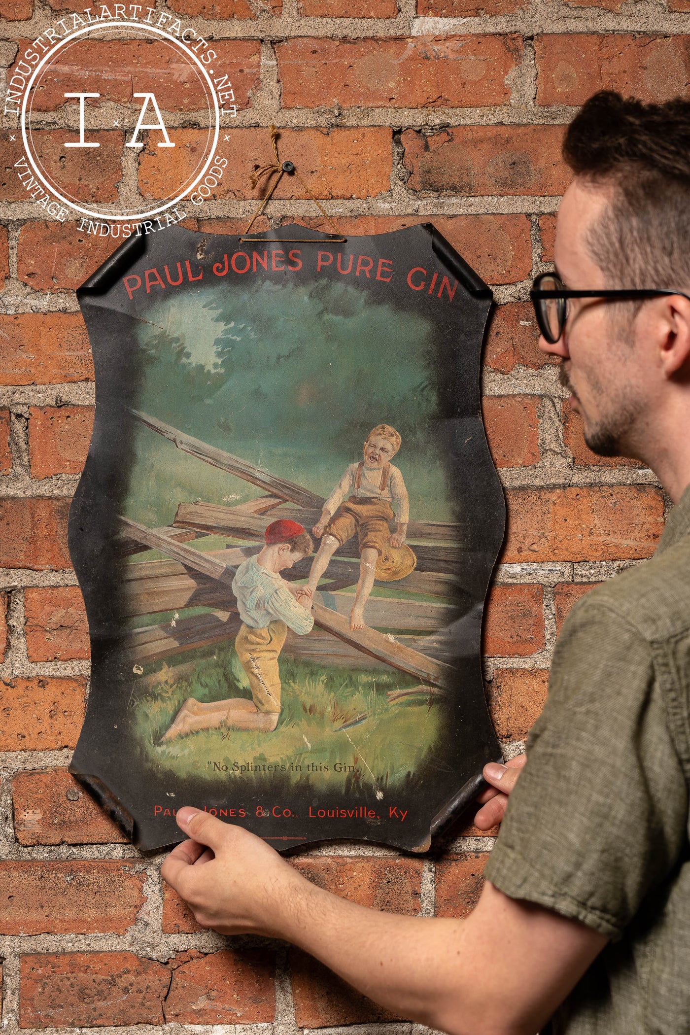 Antique Paul Jones Pure Gin Self-Framed Advertising Sign