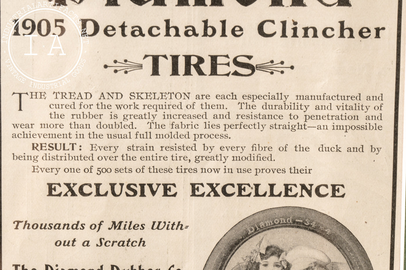 Early 20th Century Framed Diamond Tires Advertisement