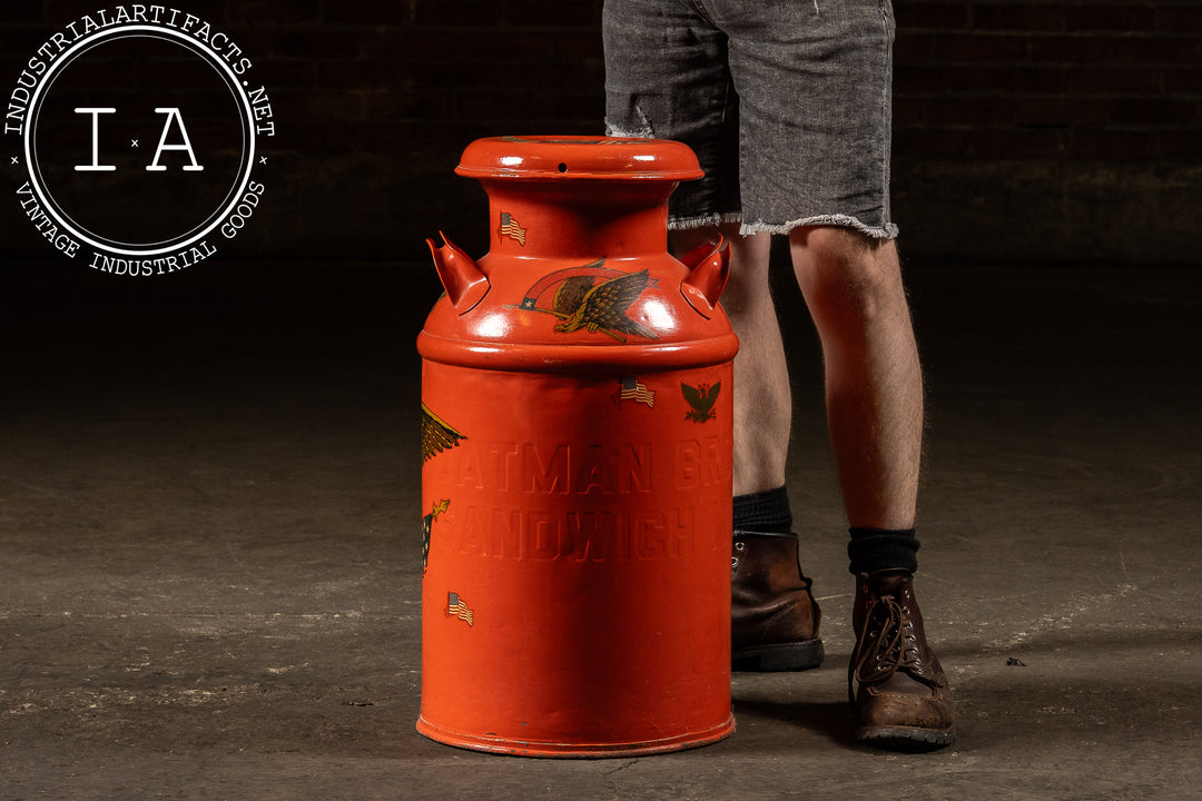 Antique Oatman Bros. Painted Steel Milk Can – Industrial Artifacts