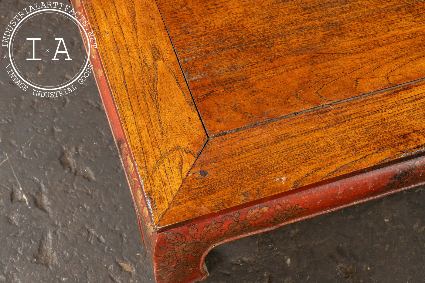 Early 20th Century Southeast Asian Wooden Coffee Table with Floral Accents
