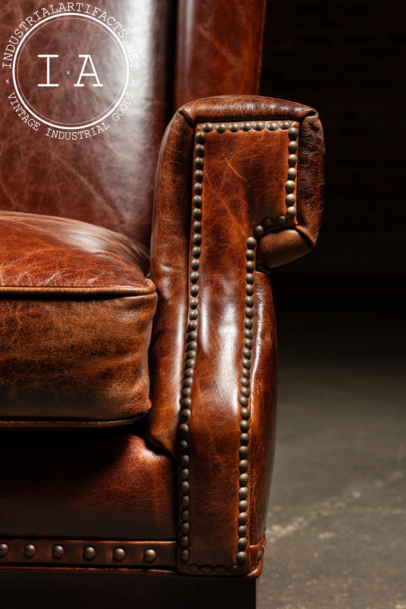 Pair of Wingback Leather Armchairs in Burnt Orange