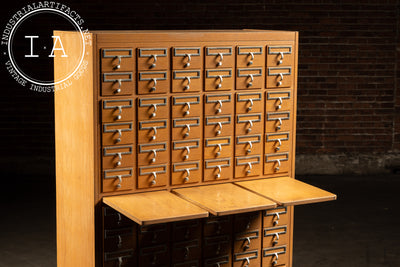 Vintage 72 Drawer Oak Library Card Catalog Cabinet with Writing Surfaces