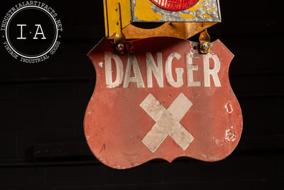 Antique Railroad Warning Lamp with Double-Sided Sign