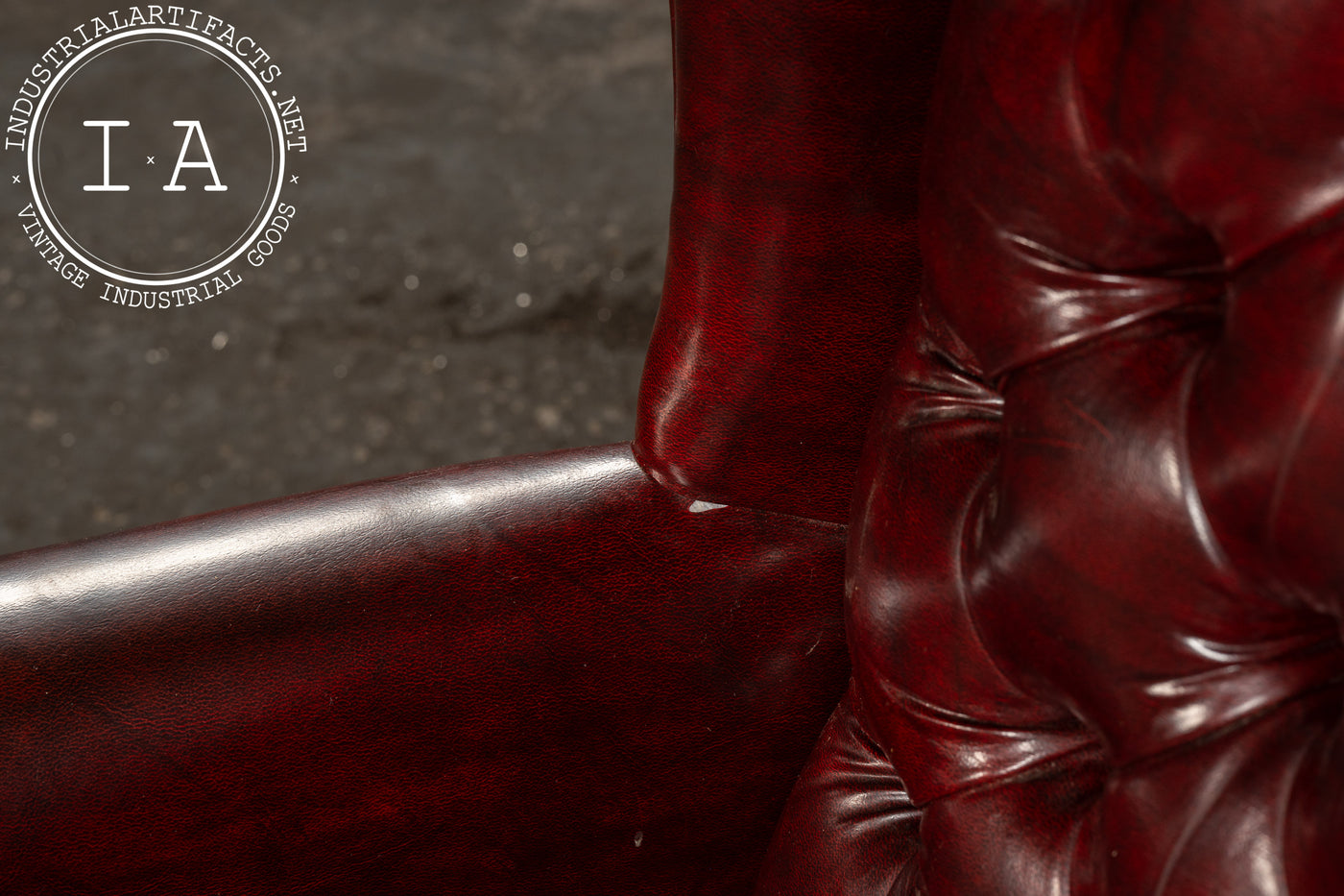 Vintage Tufted Leather Wingback Chesterfield Armchair in Oxblood