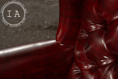 Vintage Tufted Leather Wingback Chesterfield Armchair in Oxblood