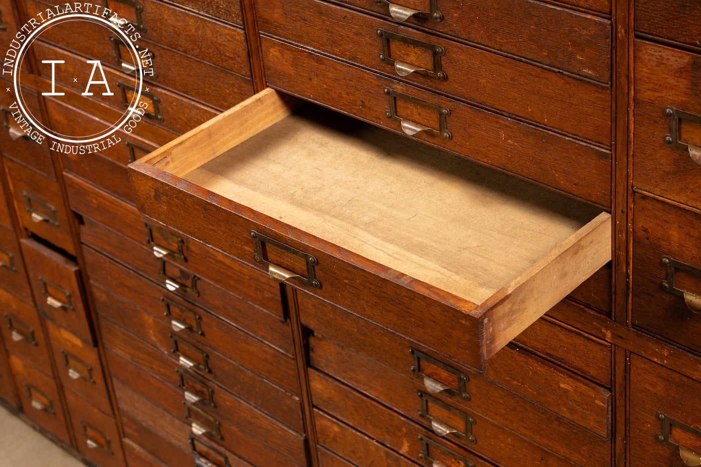 Massive 168-Drawer Oak Parts Cabinet