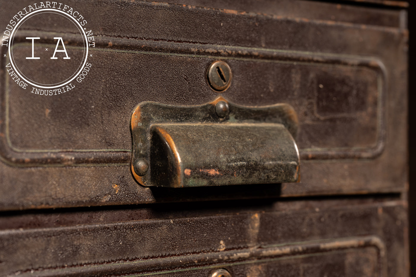 Antique 3-Drawer Heavy Riveted Steel Strongbox with Japanned Handles