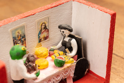 Vintage Miniature Dinner Scene Diorama - Mexican Folk Art