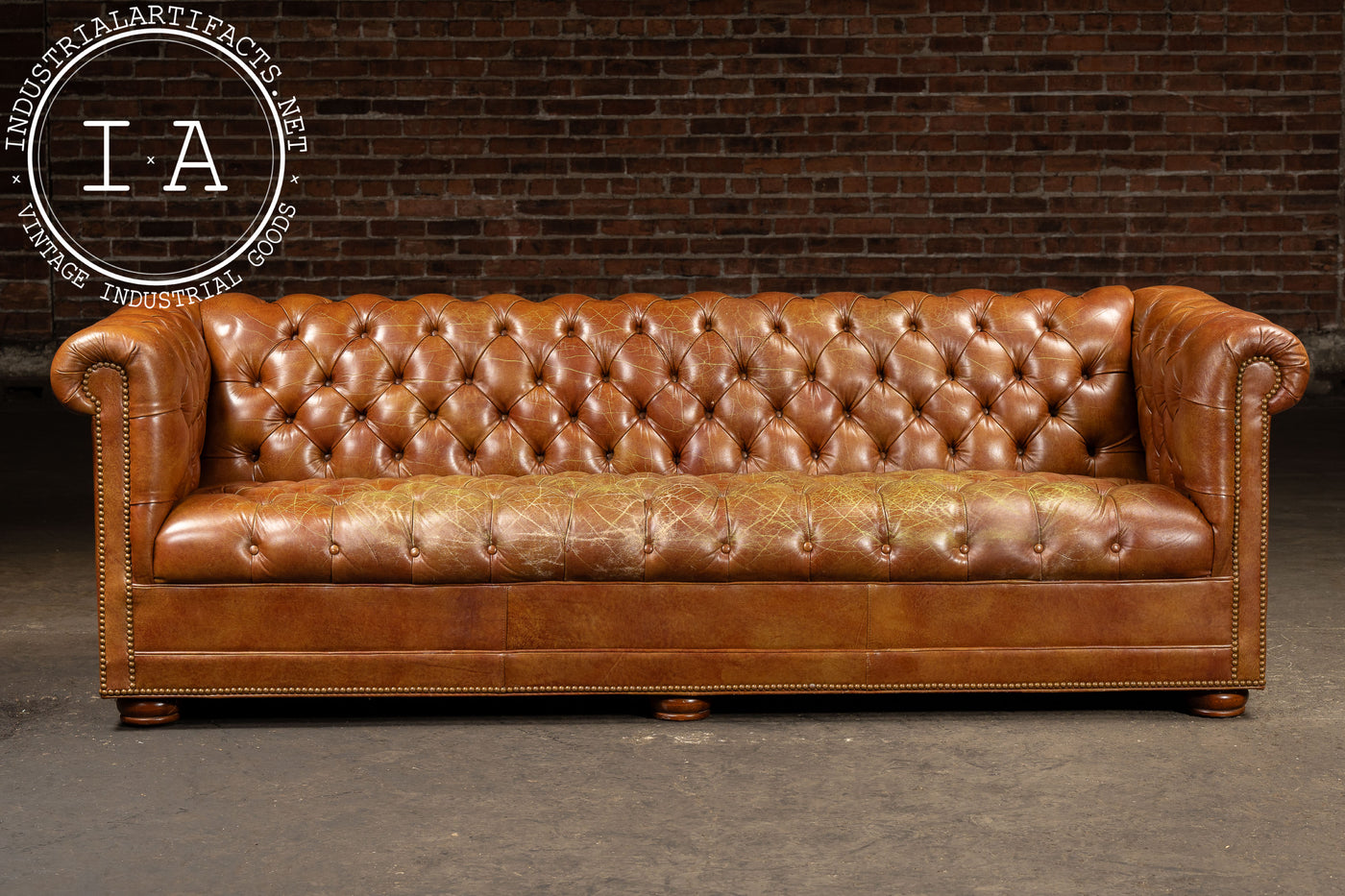 Tufted Leather Chesterfield Sofa in Brown