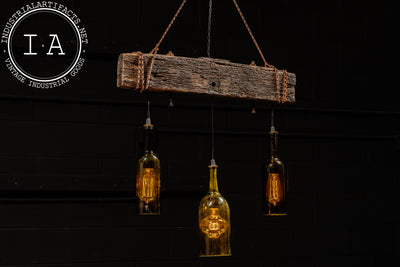 Reclaimed Bottle Chandelier with Rustic Beam Mount