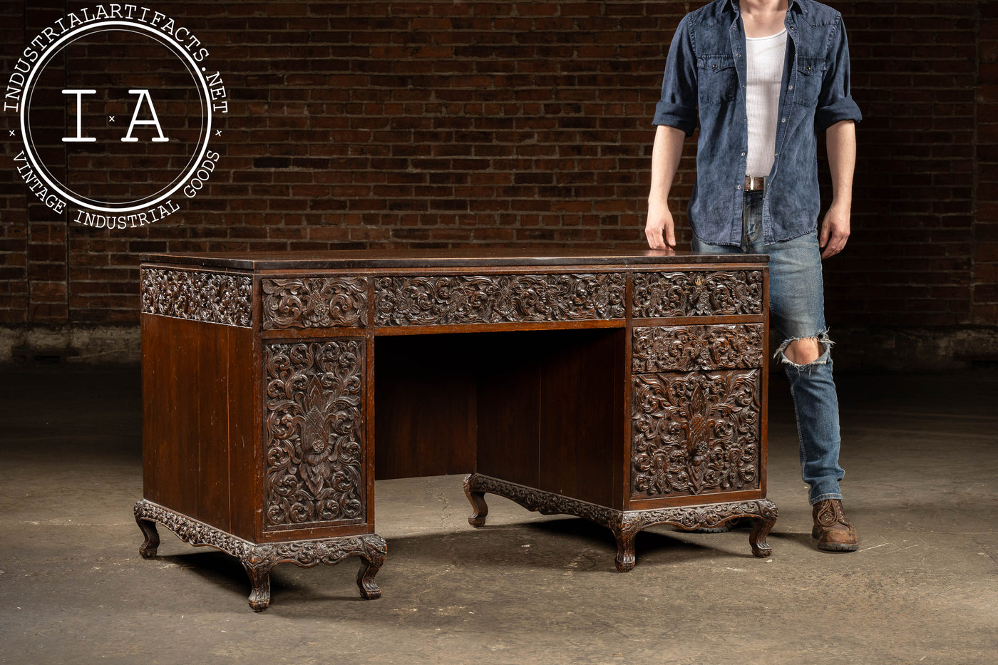 Antique Southeast Asian Carved Rosewood Desk