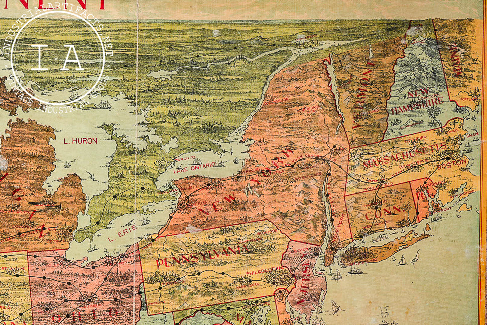 Late 19th Century "Across the Continent" Game Board by Parker Bros.