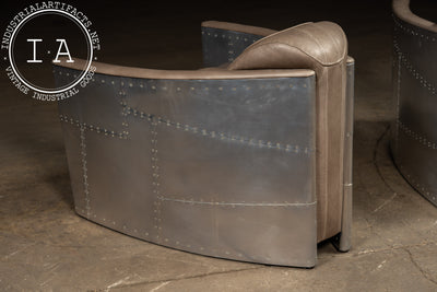 Vintage Pair of Aviator Chairs with Ottoman in Gray by RH