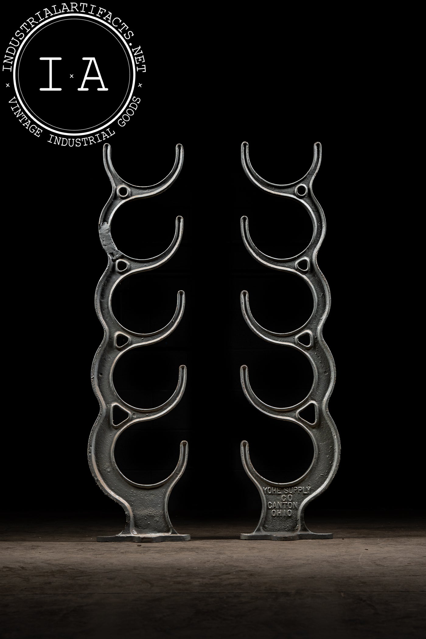 Antique Industrial Cast Iron Pipe Rack Set by Yohe Supply Co.