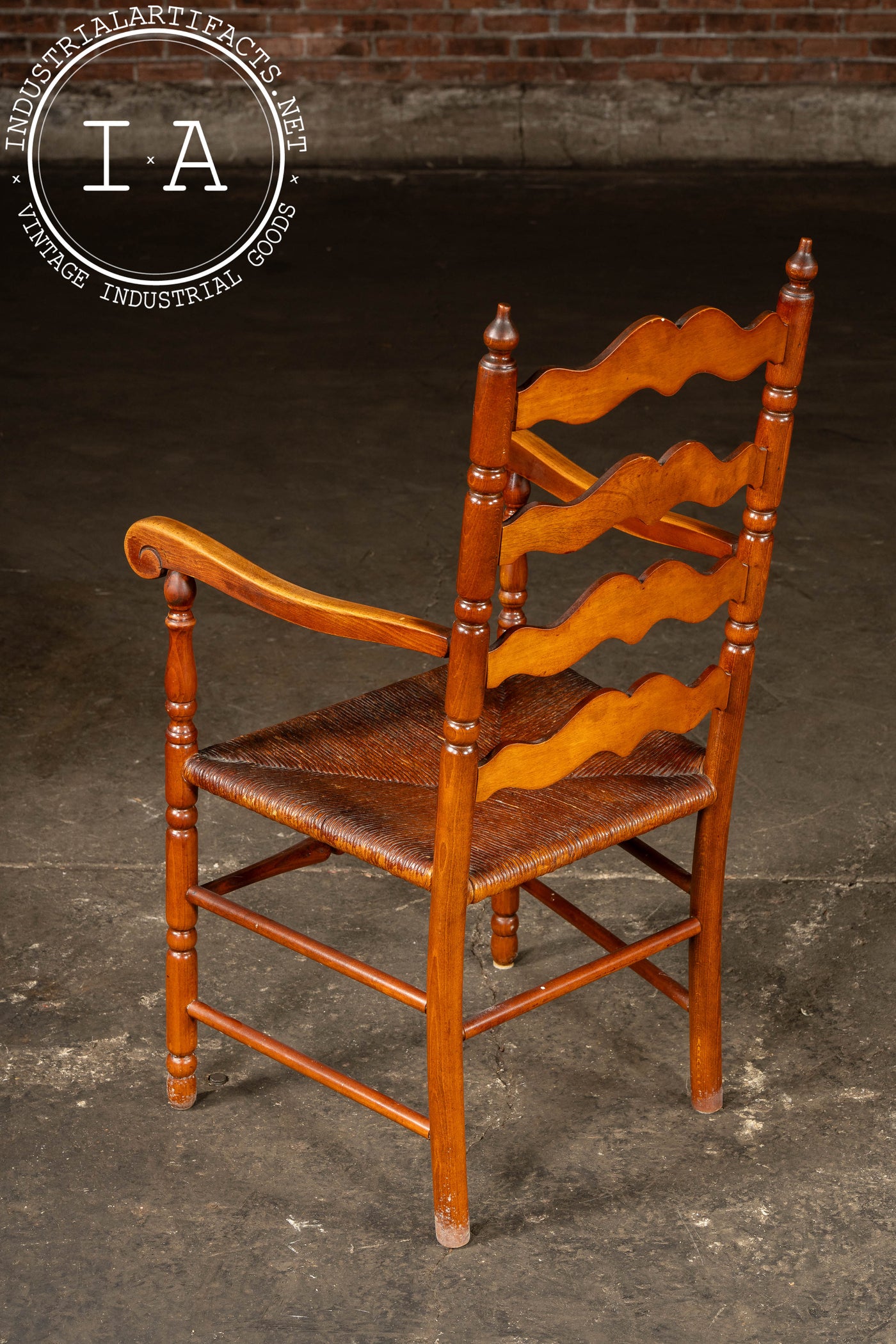 Set Of Seven Mid-Century French Country Ladder Back Chairs with Rush Seats